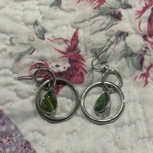 Lia Sophia Silver Earrings with Green Accent